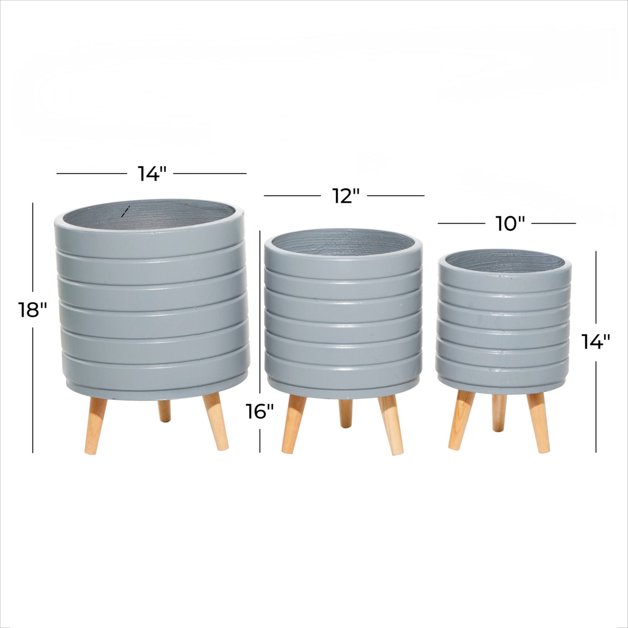 Set of 3 Grey MgO Contemporary Planter 14", 16", 18"